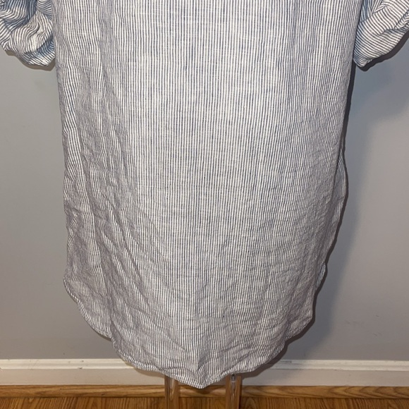 Quince ladies NWT 100% European Linen Blue Pinstripe ShirtDress. Medium. - Picture 7 of 12